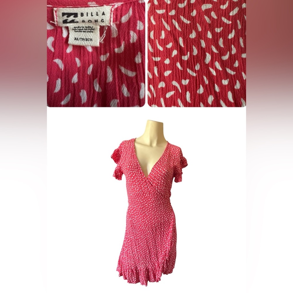 Billabong Wrap and Roll Mini Dress Guava Ruffle Short Sleeve Woven women Size XS